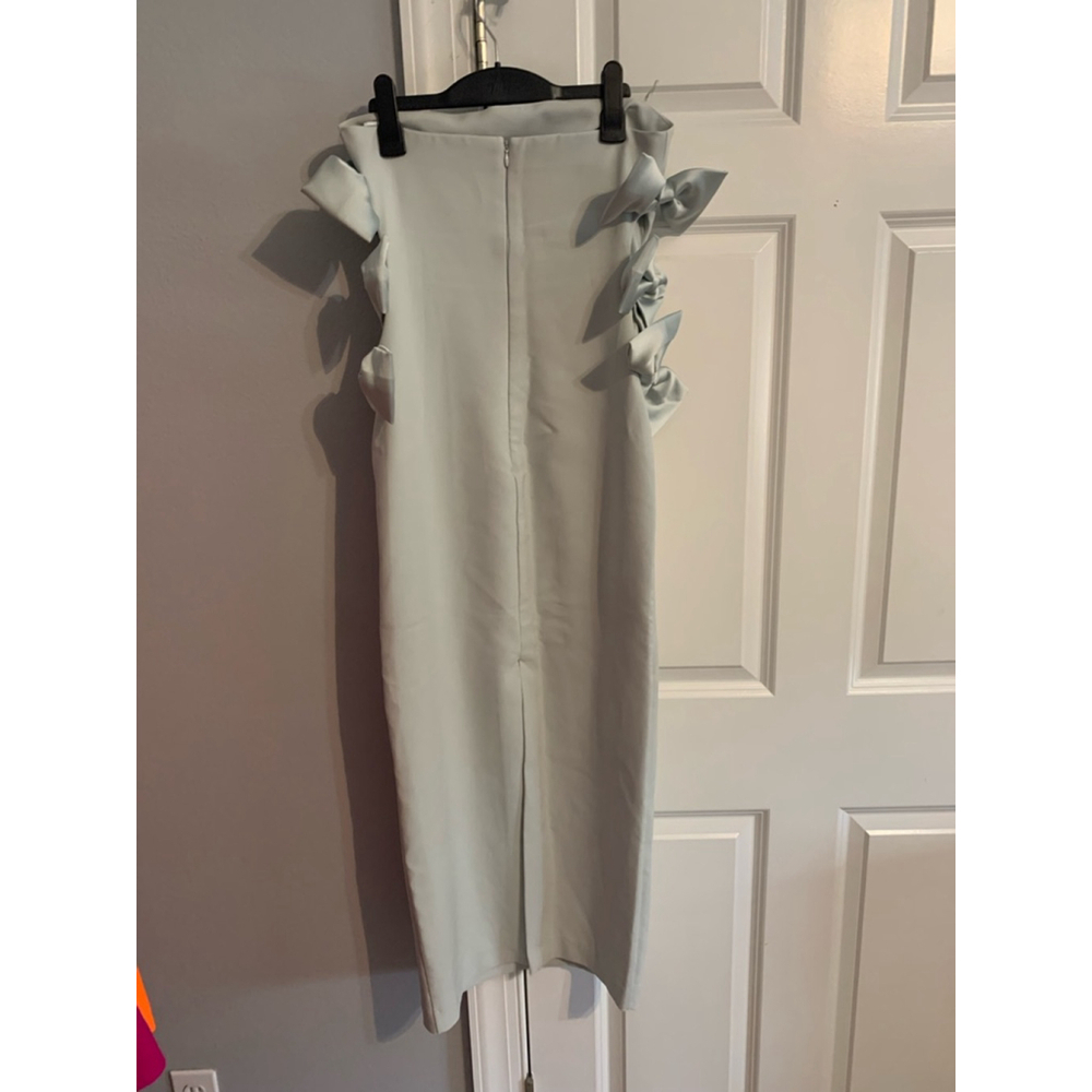 Bloggers Fave Zara Bow Dress, Size S Light Blue Green Sage - Picture 8 of 11